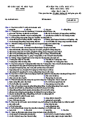 Đề kiểm tra giữa học kì 1 Địa lí Lớp 12 - Mã đề 301 - Năm học 2022-2023 - Sở GD&ĐT Bắc Ninh (Có đáp án)
